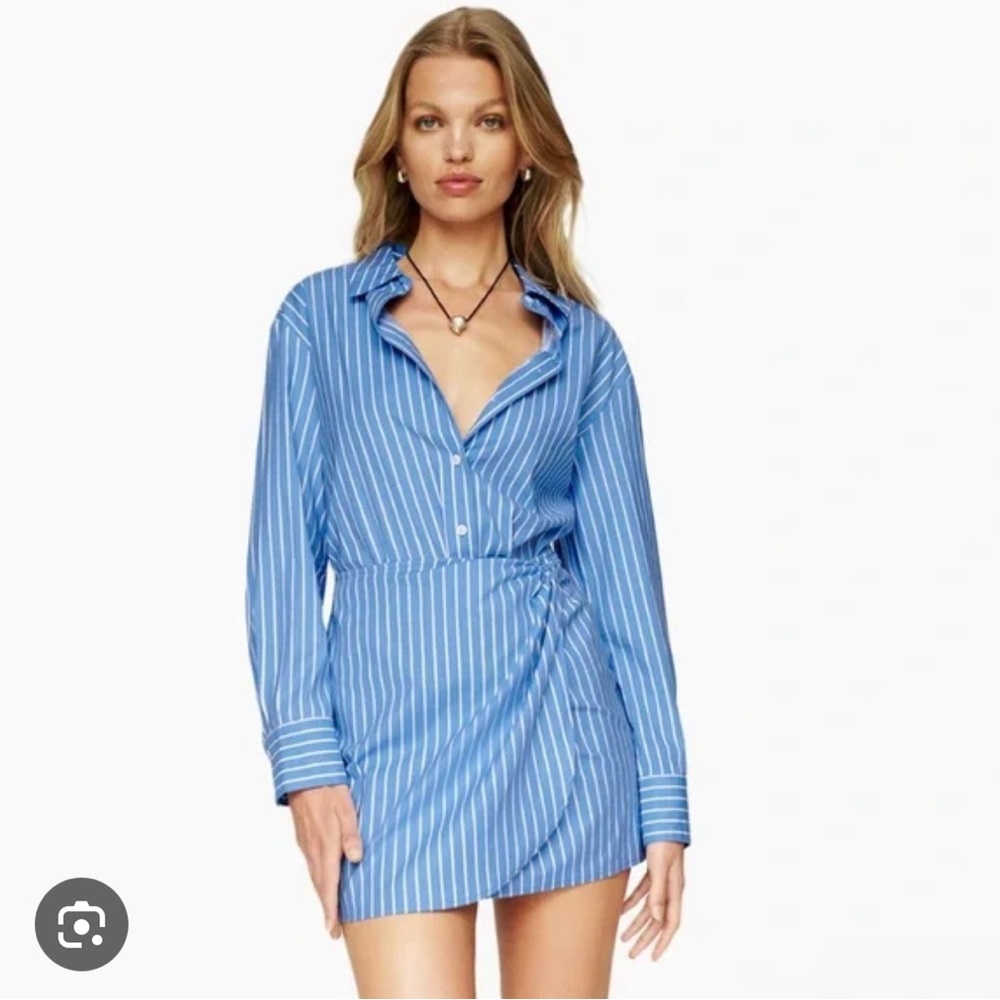 Reformation Weston dress long sleeve blue and white striped